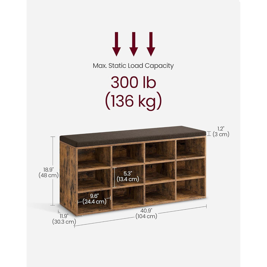 Klupa za obuvanje s 12 pretinaca, 30,3 x 104 x 48 cm, rustikalno smeđa | VASAGLE-Vasdom.hr