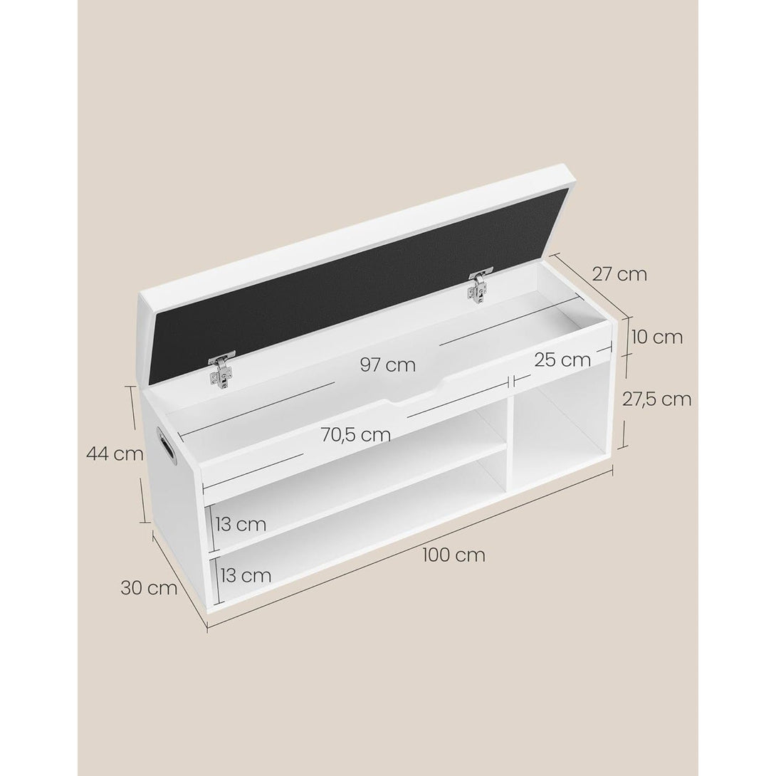 Klupa za obuvanje s prostorom za pohranu cipela, 30 x 100 x 44 cm, bijela | VASAGLE-Vasdom.hr