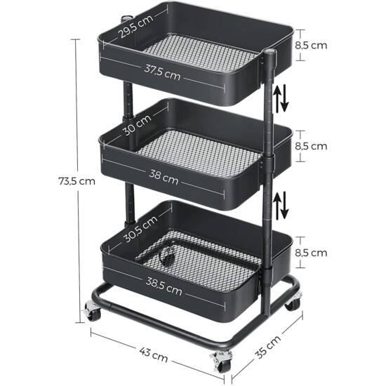 Kolica za odlaganje na 3 razine, kolica na kotrljanje, tamno siva | SONGMICS-Vasdom.hr