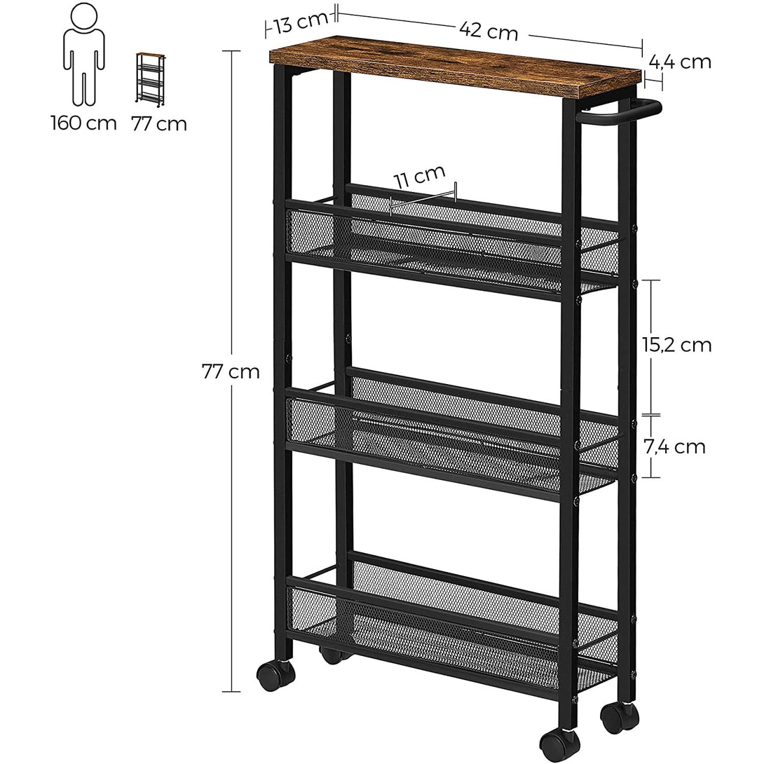 Kolica za posluživanje na kotačima, uska mobilna polica, rustikalno smeđa | VASAGLE-Vasdom.hr