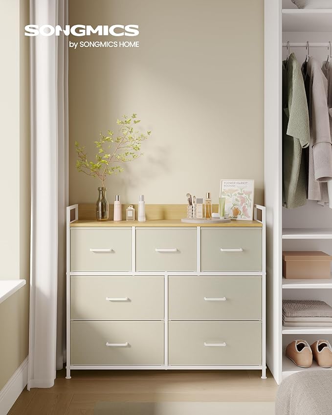 Komoda s 7 ladica od tkanine s ručkama, 28,5 x 98 x 85 cm, krem i bijela | SONGMICS-Vasdom.hr