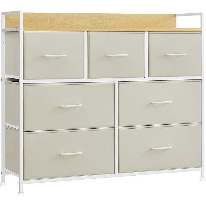 Komoda s 7 ladica od tkanine s ručkama, 28,5 x 98 x 85 cm, krem i bijela | SONGMICS-Vasdom.hr