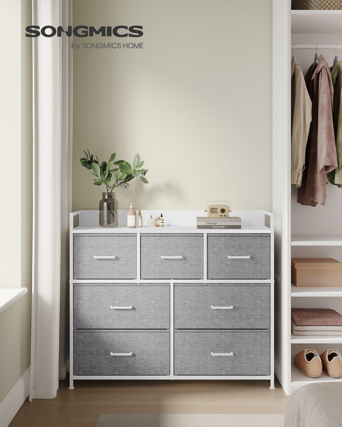 Komoda s 7 tkanih ladica s drškama, 28.5 x 98 x 85 cm, siva i bijela | SONGMICS-Vasdom.hr