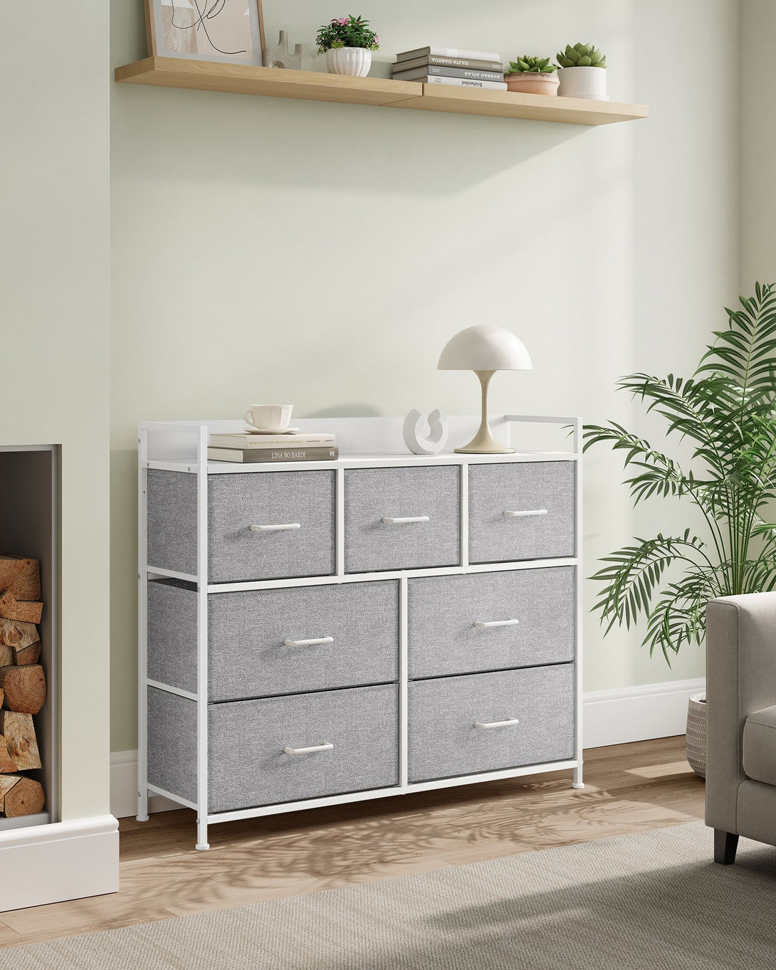 Komoda s 7 tkanih ladica s drškama, 28.5 x 98 x 85 cm, siva i bijela | SONGMICS-Vasdom.hr