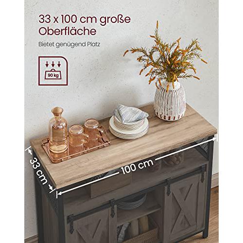 Komoda s kliznim vratima u rustikalnom stilu, 33 x 100 x 80 cm , smeđe-crna | VASAGLE-Vasdom.hr