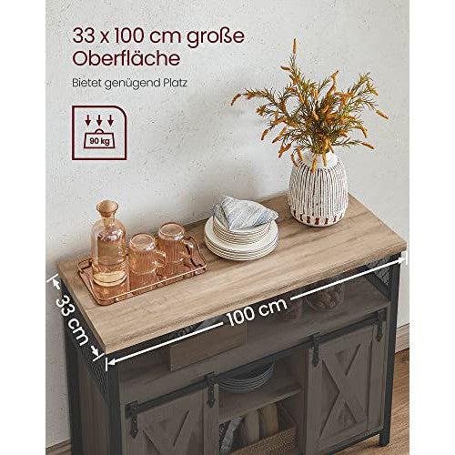 Komoda s kliznim vratima u rustikalnom stilu, 33 x 100 x 80 cm , smeđe-crna | VASAGLE-Vasdom.hr