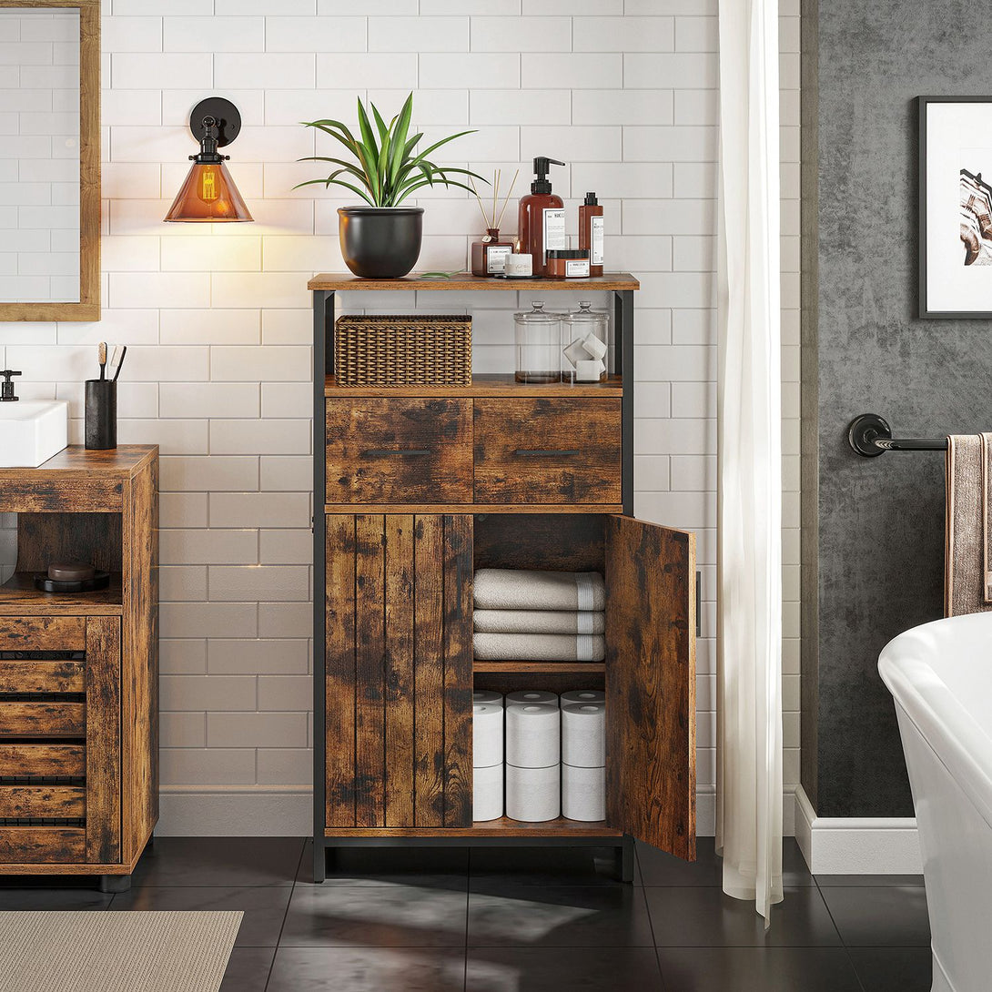 Komoda s ladicom i policom, 60 x 30 x 108 cm, rustikalno smeđa i crna | VASAGLE-Vasdom.hr