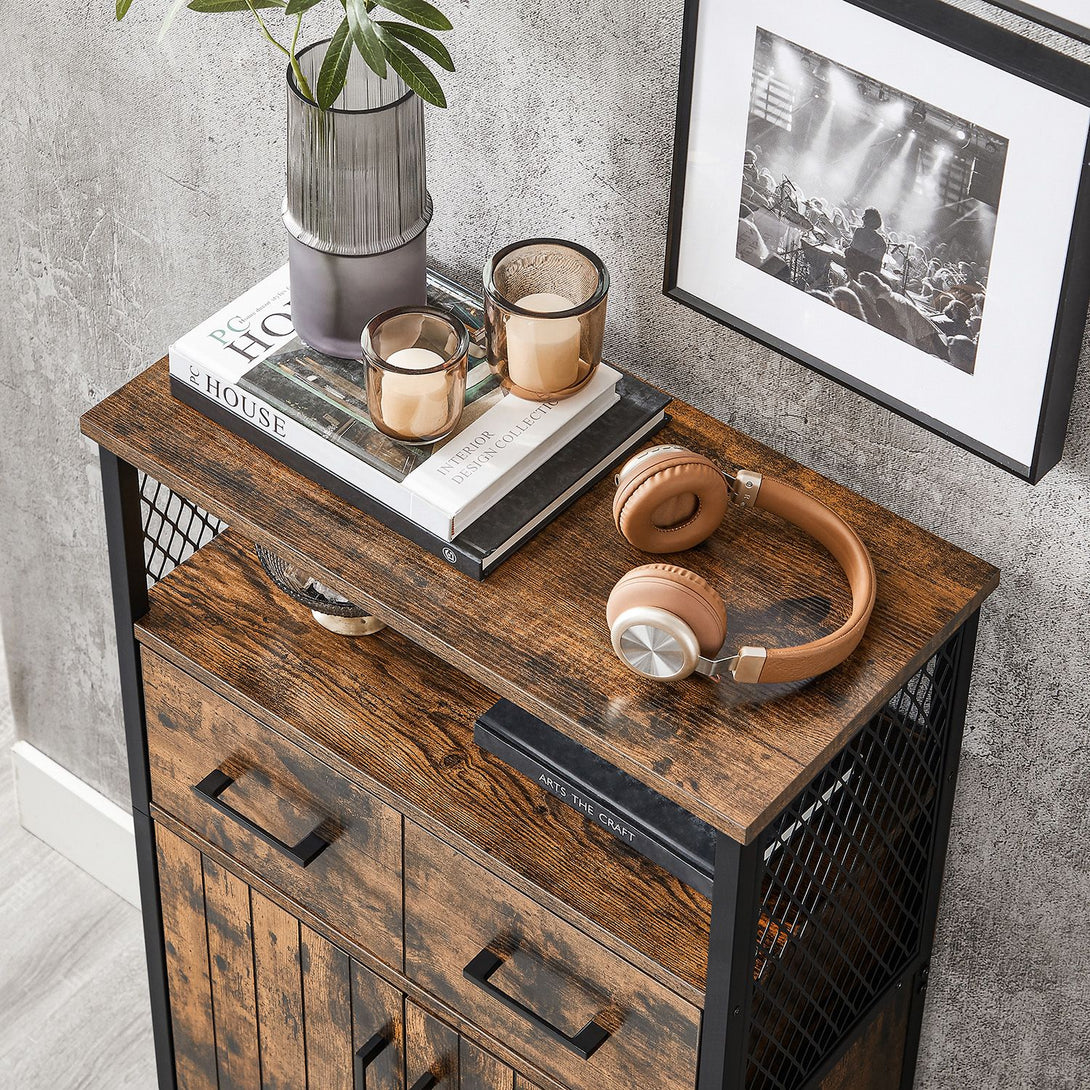 Komoda s ladicom i policom, 60 x 30 x 108 cm, rustikalno smeđa i crna | VASAGLE-Vasdom.hr