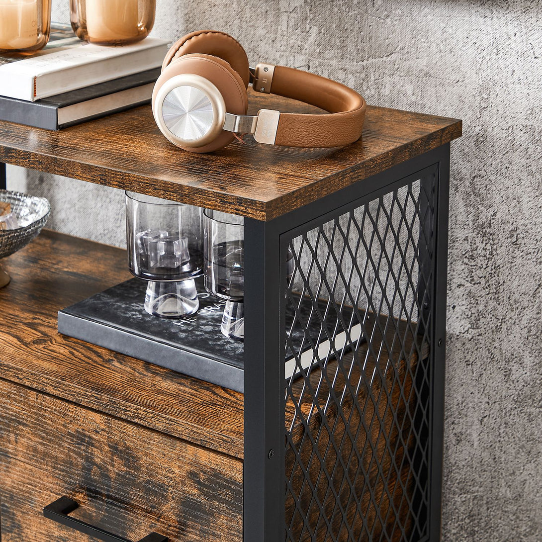 Komoda s ladicom i policom, 60 x 30 x 108 cm, rustikalno smeđa i crna | VASAGLE-Vasdom.hr