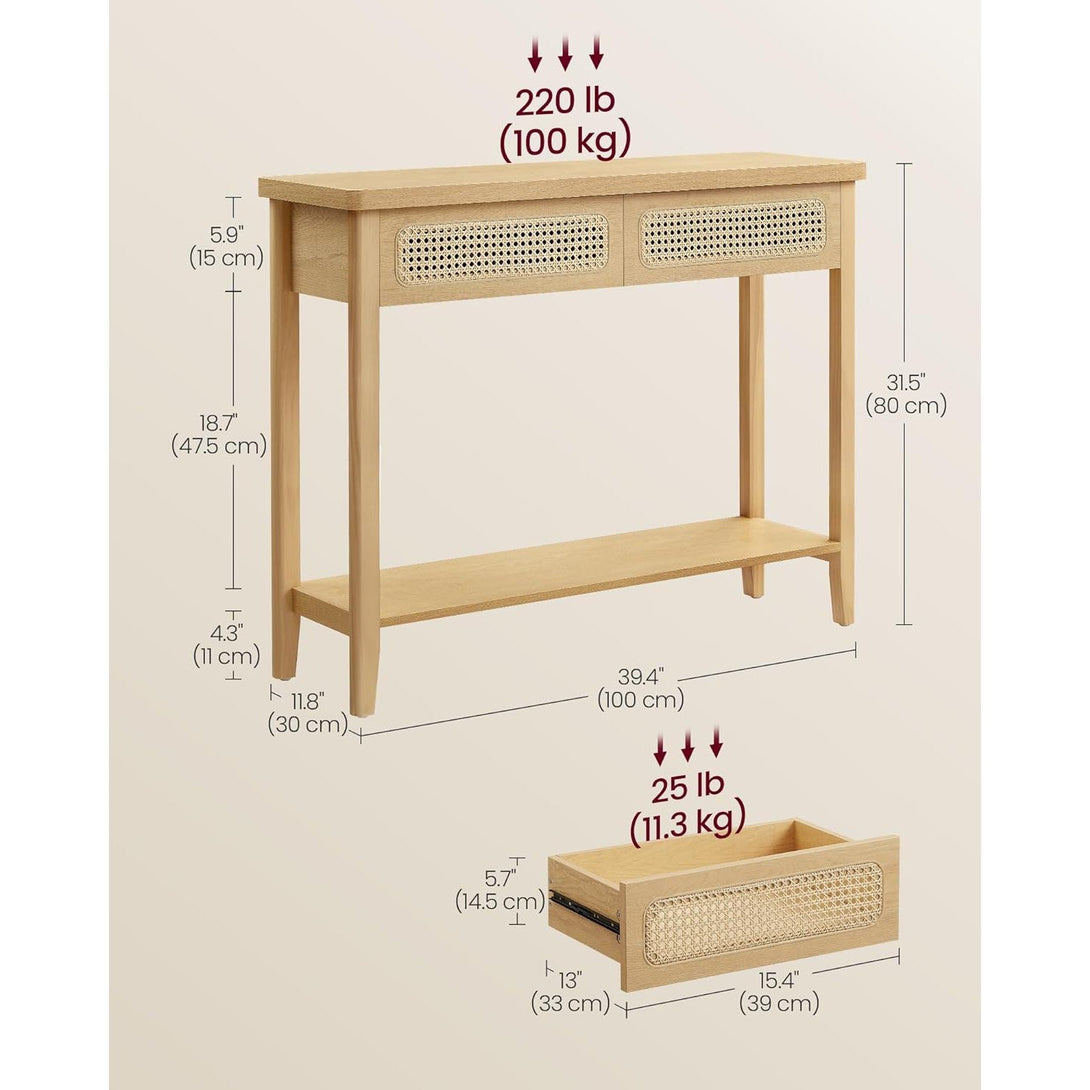 Konzolni stol boho stila s 2 ladice, 30 x 100 x 80 cm, hrast bež boje | VASAGLE-Vasdom.hr