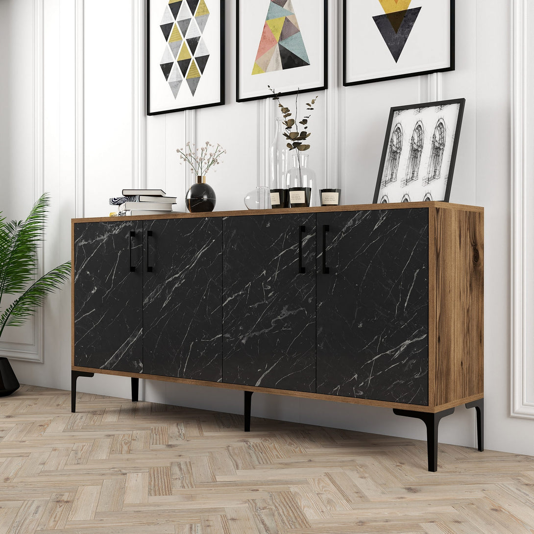 Konzolni stol Kiev 160 - Walnut, Black Marble-Vasdom.hr