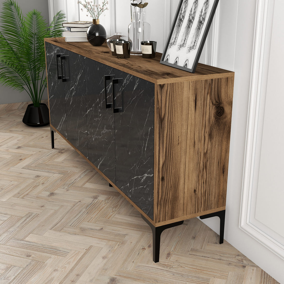 Konzolni stol Kiev 160 - Walnut, Black Marble-Vasdom.hr