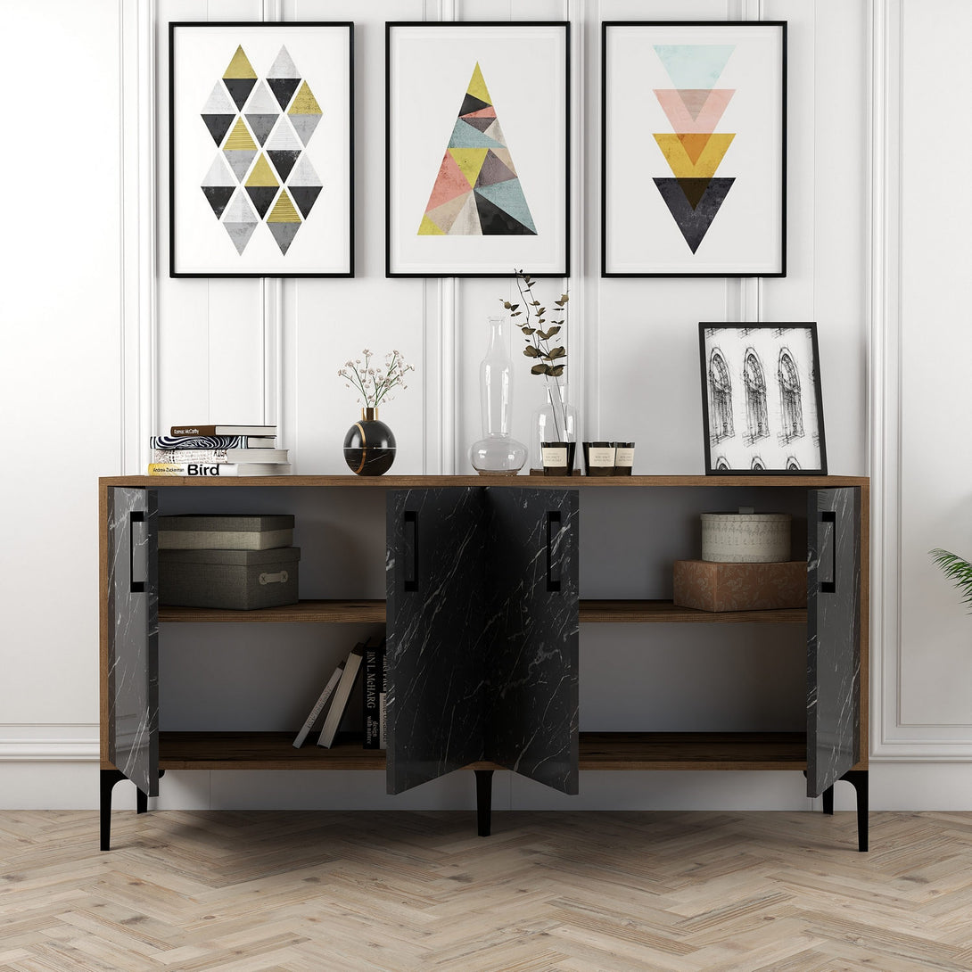 Konzolni stol Kiev 160 - Walnut, Black Marble-Vasdom.hr