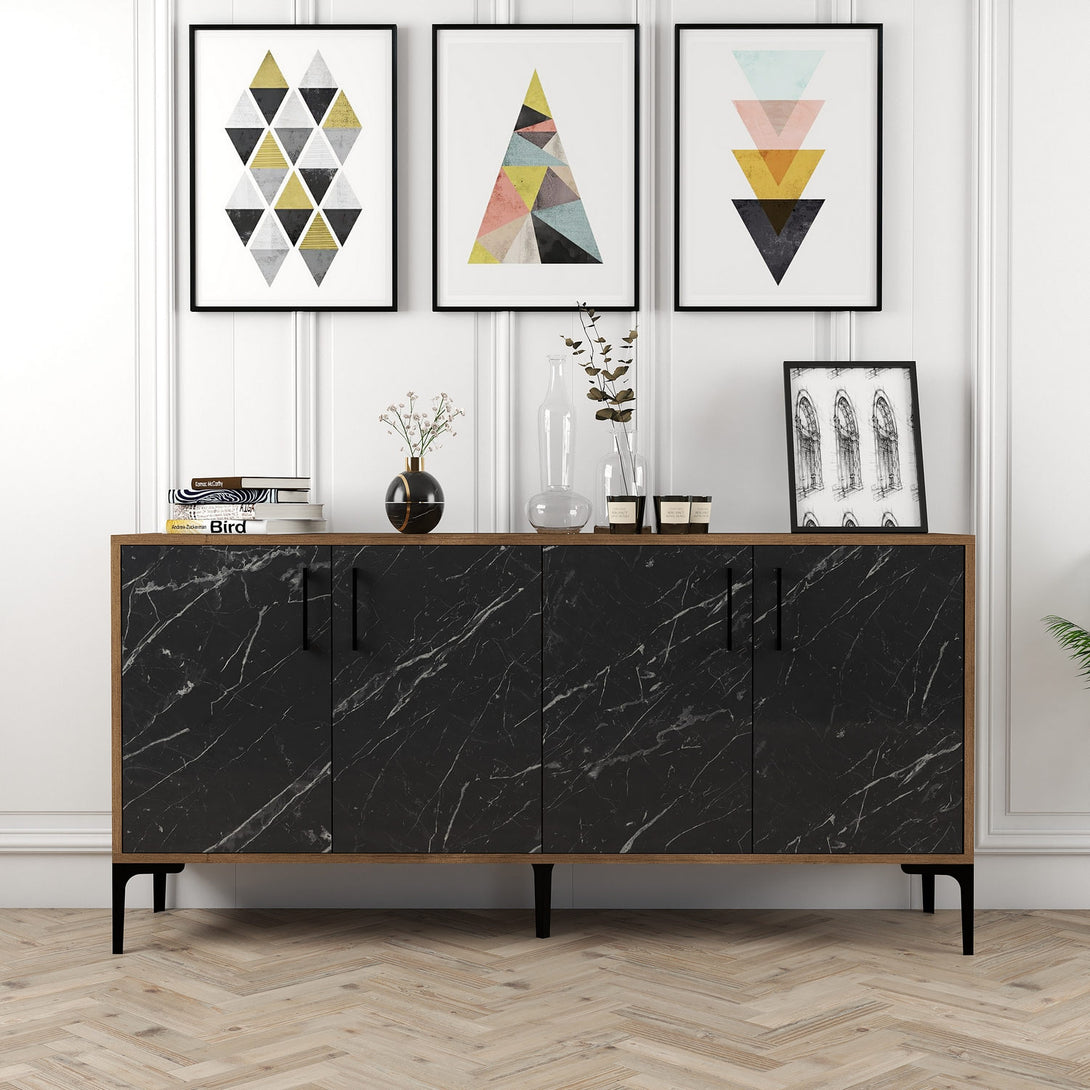 Konzolni stol Kiev 160 - Walnut, Black Marble-Vasdom.hr