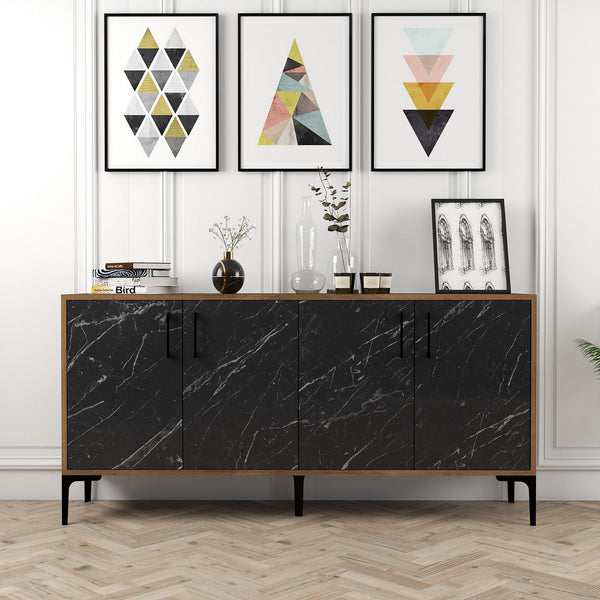Konzolni stol Kiev 160 - Walnut, Black Marble-Vasdom.hr