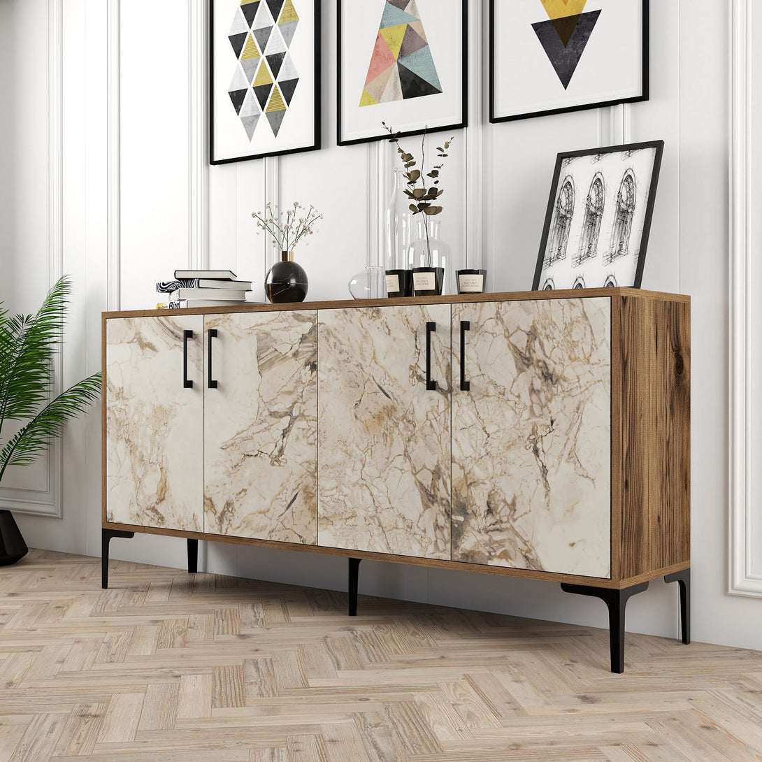 Konzolni stol Kiev 160 - Walnut, White Marble-Vasdom.hr