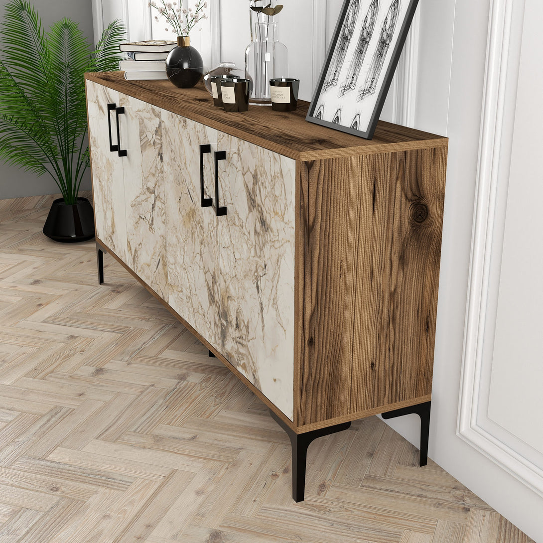 Konzolni stol Kiev 160 - Walnut, White Marble-Vasdom.hr