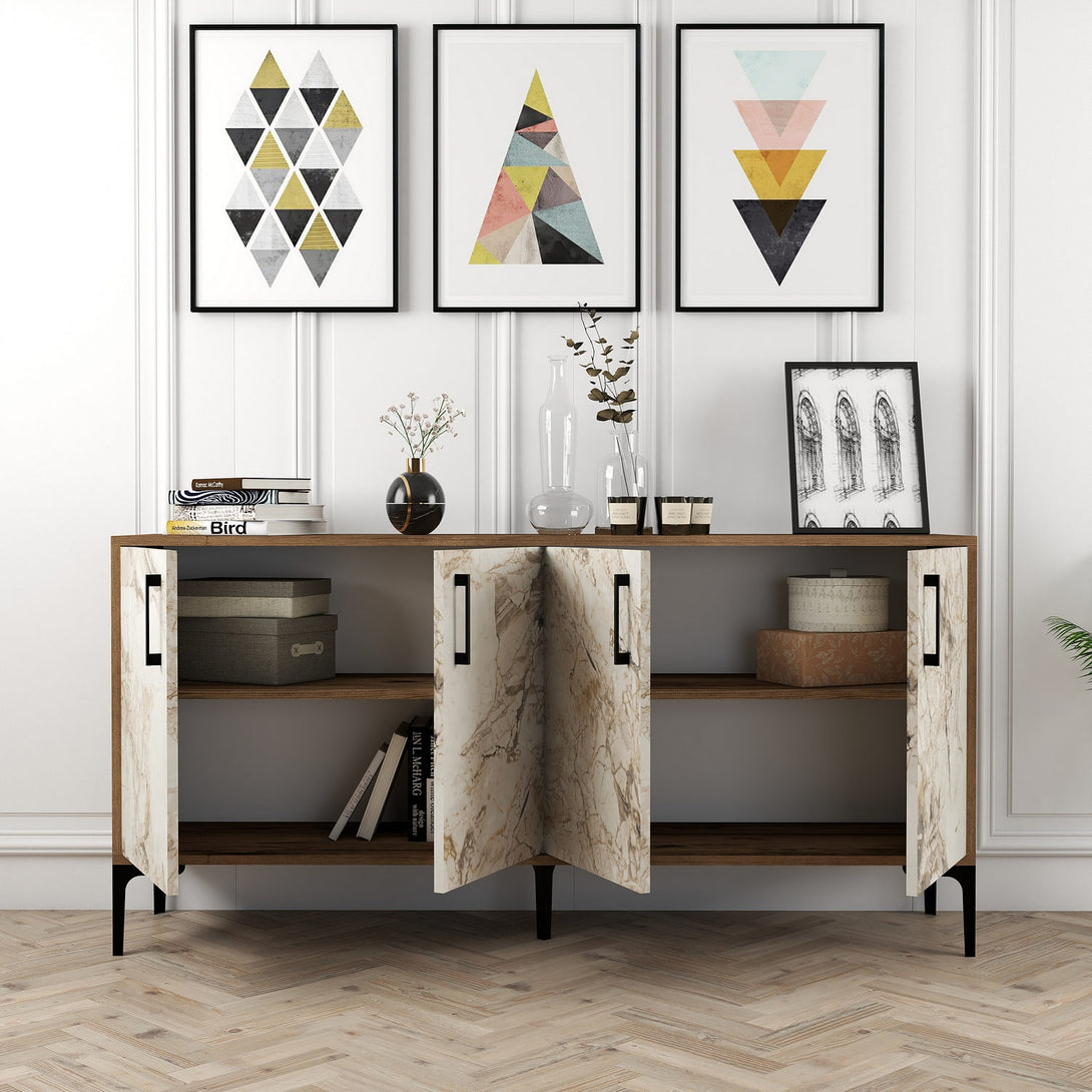 Konzolni stol Kiev 160 - Walnut, White Marble-Vasdom.hr