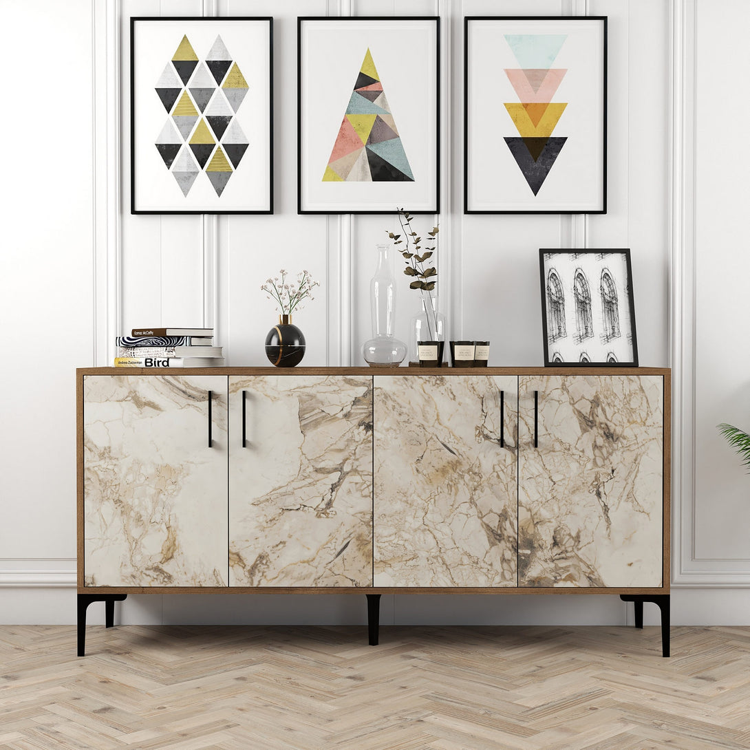 Konzolni stol Kiev 160 - Walnut, White Marble-Vasdom.hr