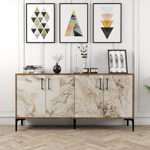 Konzolni stol Kiev 160 - Walnut, White Marble-Vasdom.hr