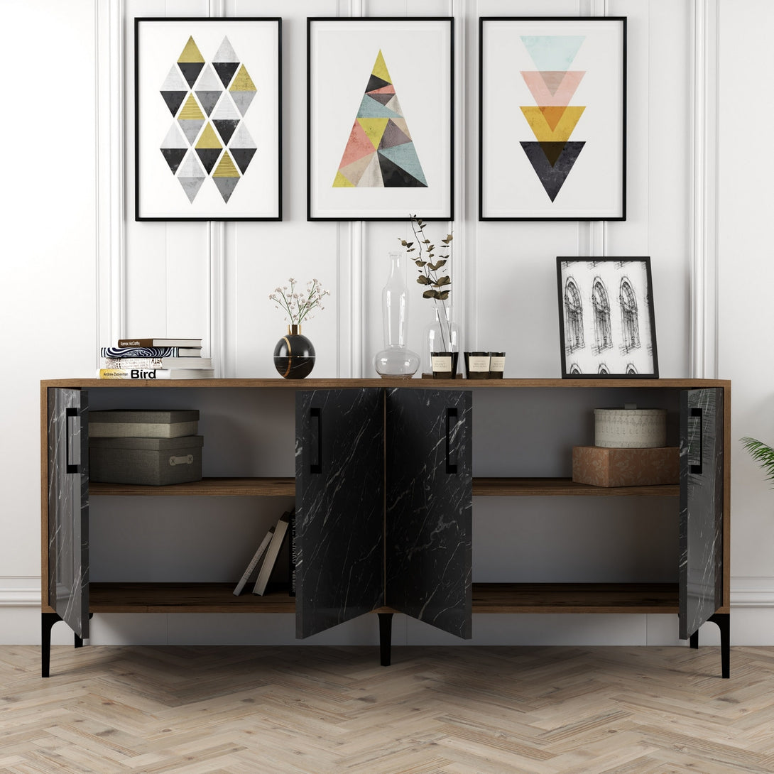 Konzolni stol Kiev - Walnut, Black Marble-Vasdom.hr