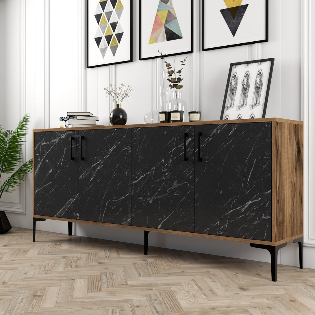 Konzolni stol Kiev - Walnut, Black Marble-Vasdom.hr
