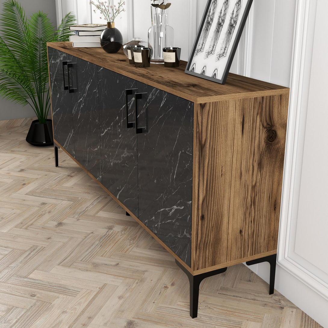 Konzolni stol Kiev - Walnut, Black Marble-Vasdom.hr
