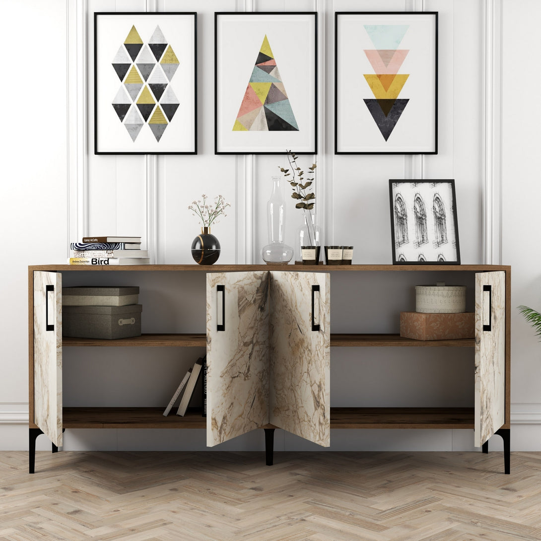 Konzolni stol Kiev - Walnut, White Marble-Vasdom.hr