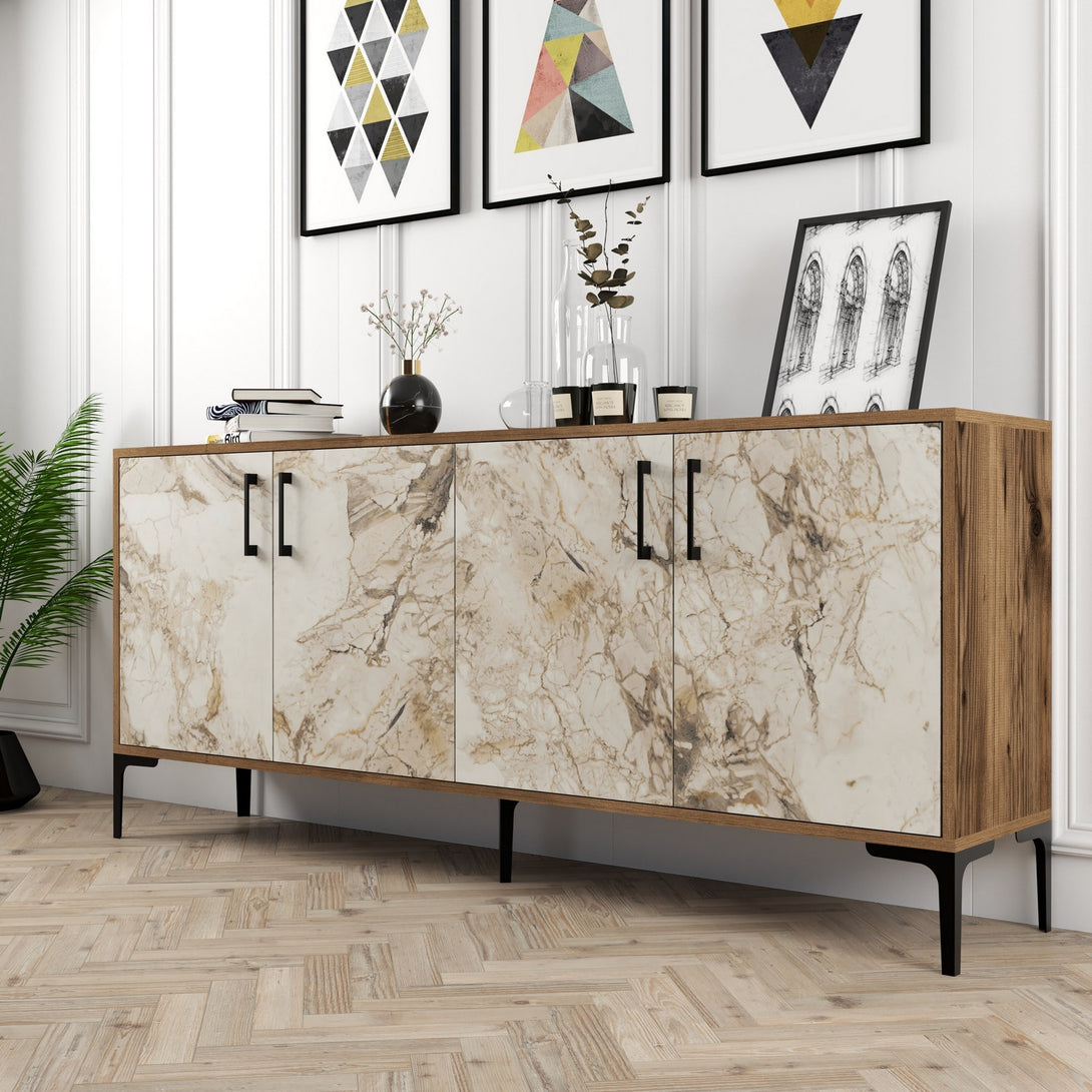 Konzolni stol Kiev - Walnut, White Marble-Vasdom.hr