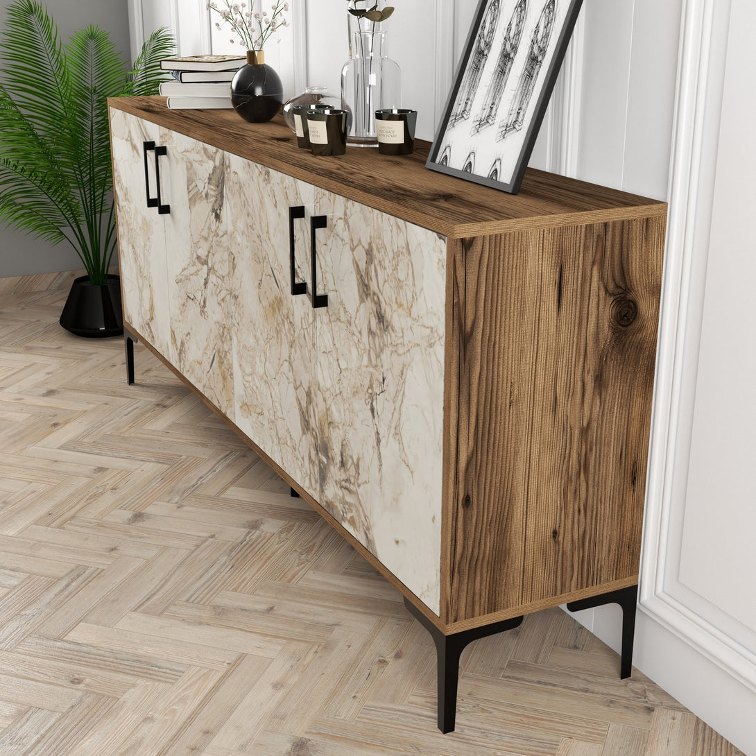 Konzolni stol Kiev - Walnut, White Marble-Vasdom.hr