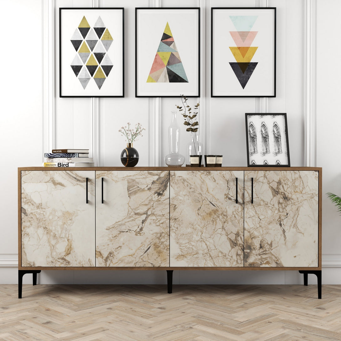 Konzolni stol Kiev - Walnut, White Marble-Vasdom.hr