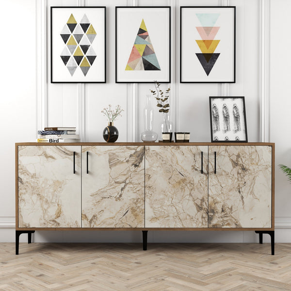 Konzolni stol Kiev - Walnut, White Marble-Vasdom.hr