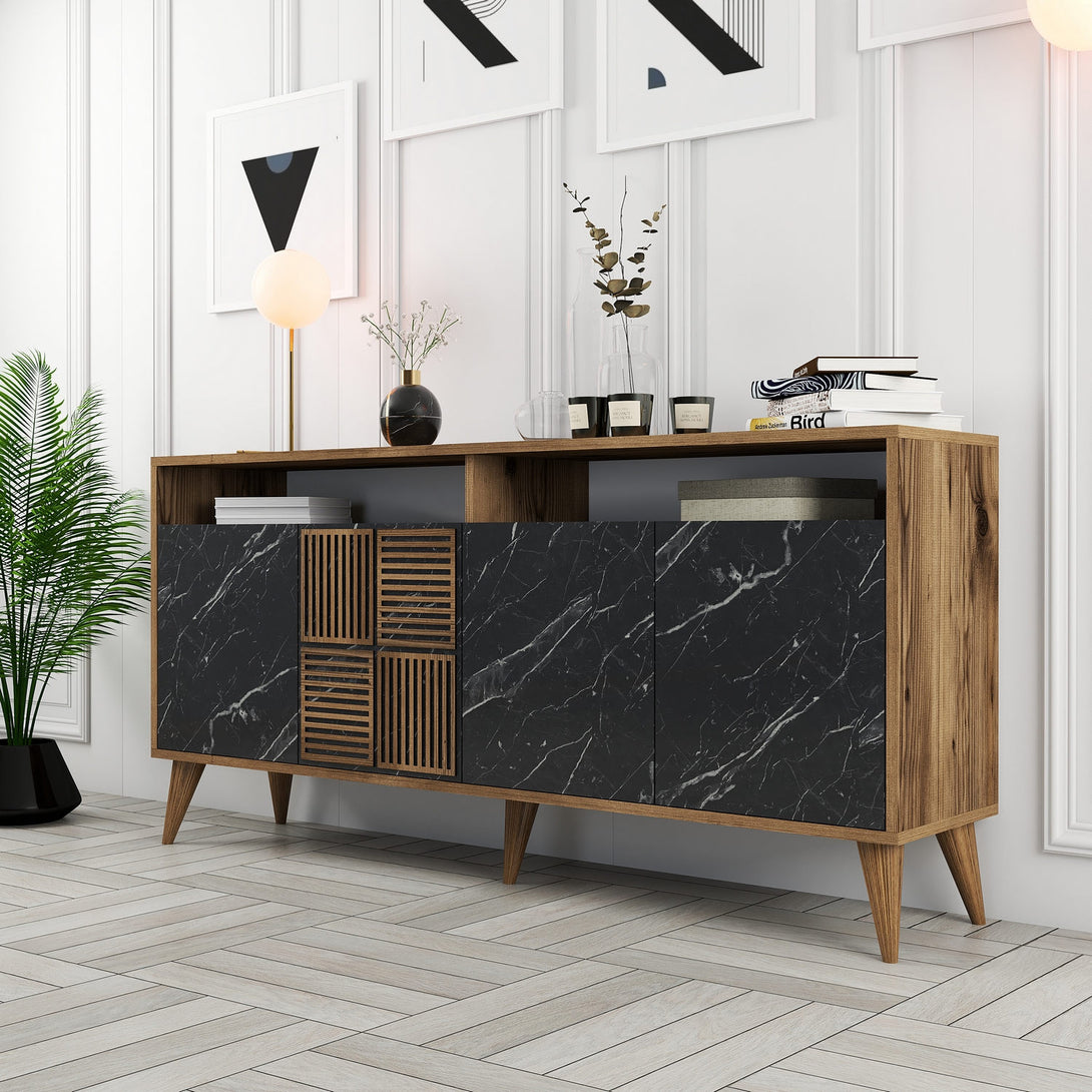 Konzolni stol Milan 160 - Walnut, Black Marble-Vasdom.hr