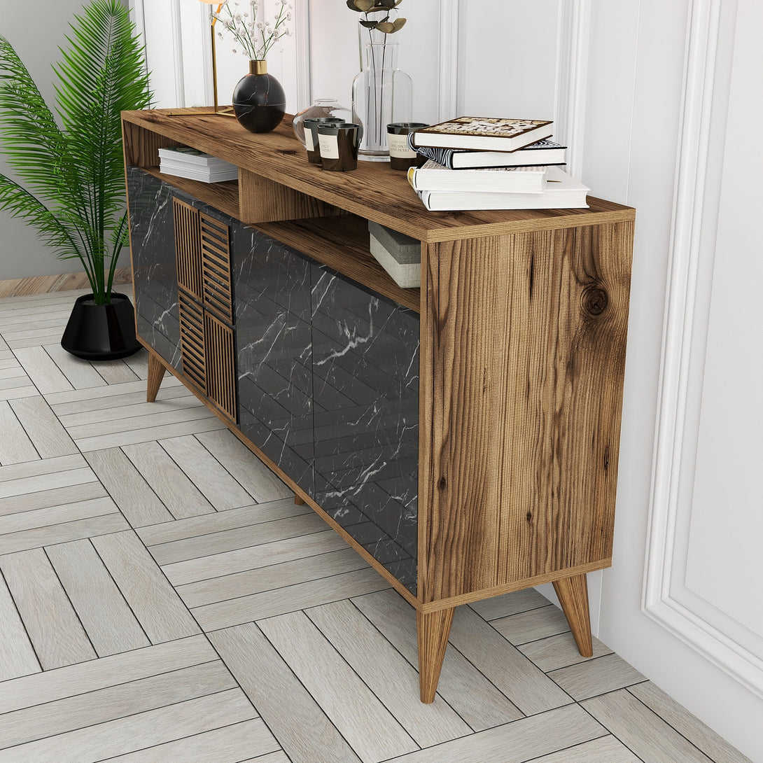 Konzolni stol Milan 160 - Walnut, Black Marble-Vasdom.hr