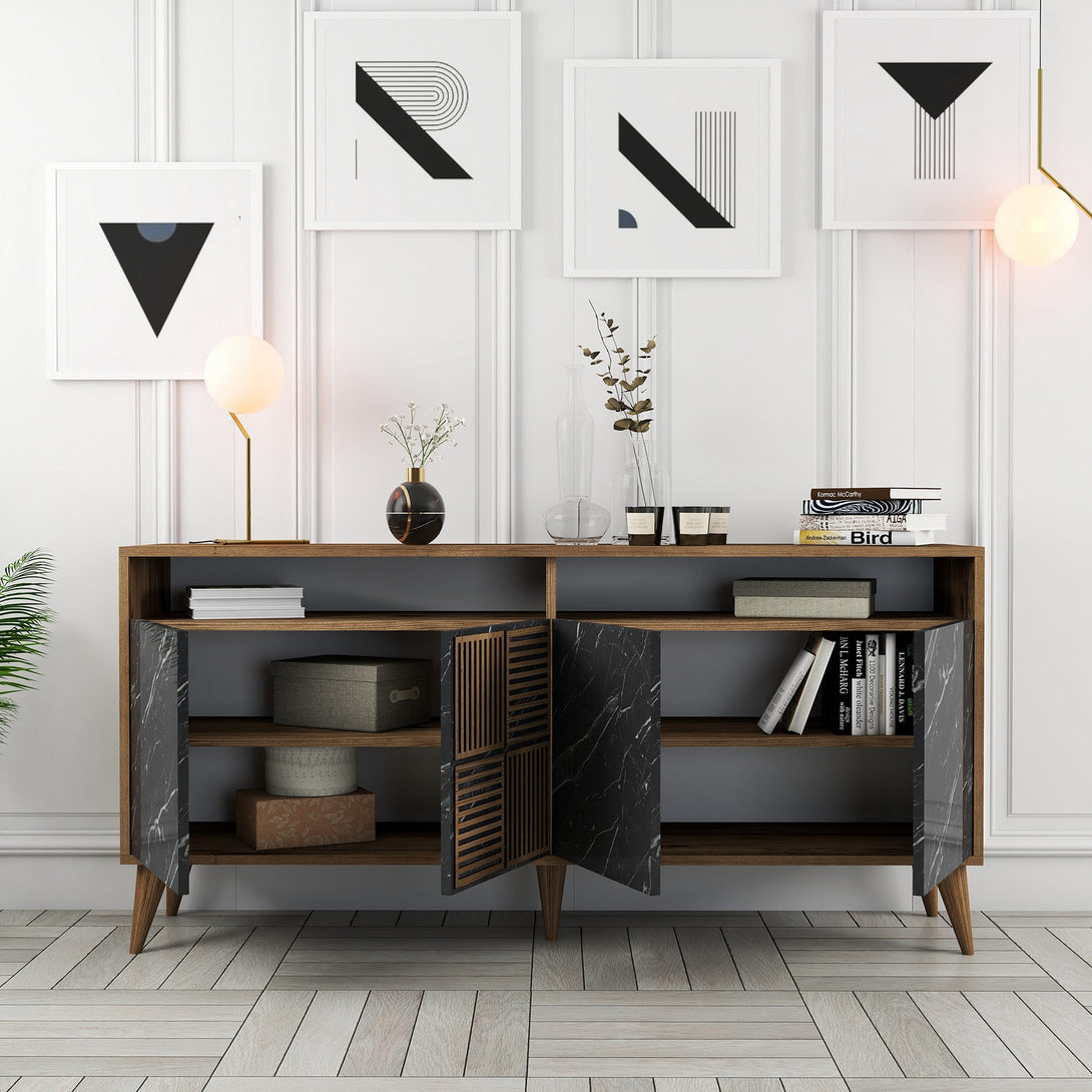 Konzolni stol Milan 160 - Walnut, Black Marble-Vasdom.hr