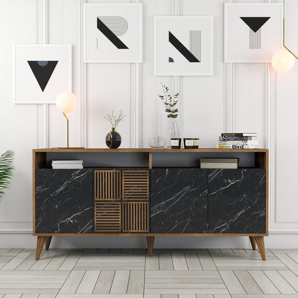 Konzolni stol Milan 160 - Walnut, Black Marble-Vasdom.hr