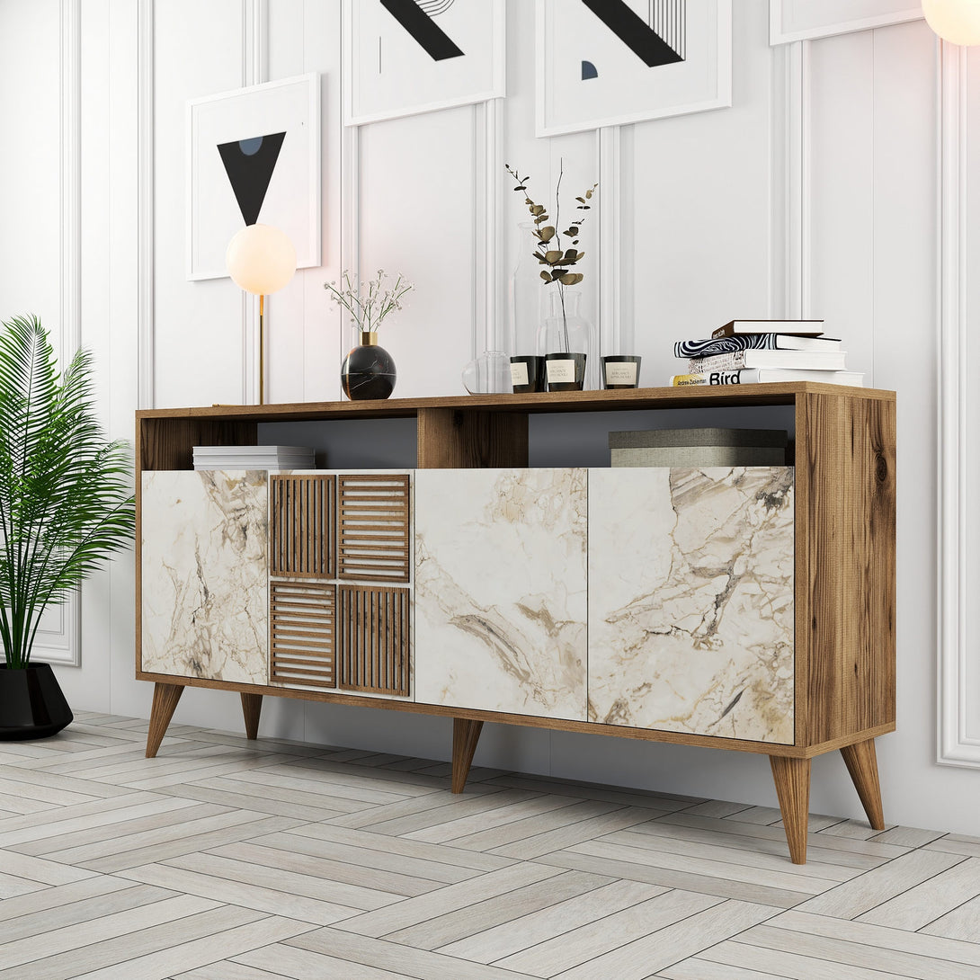 Konzolni stol Milan 160 - Walnut, White Marble-Vasdom.hr