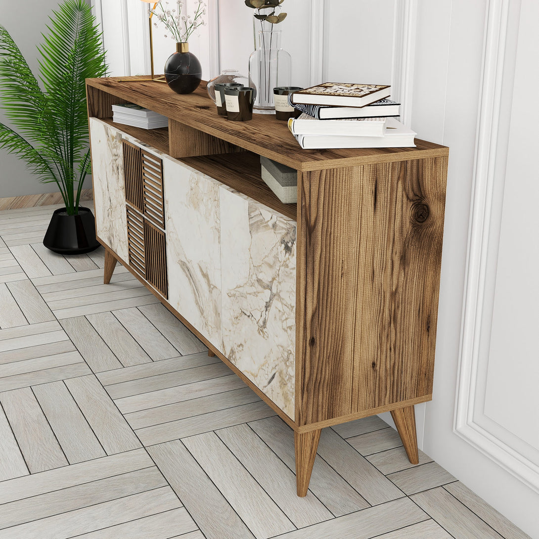 Konzolni stol Milan 160 - Walnut, White Marble-Vasdom.hr