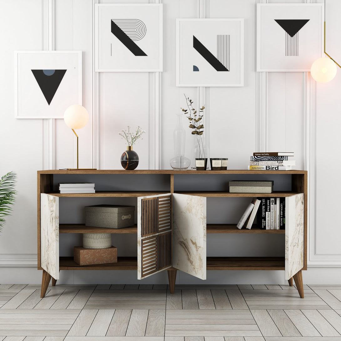 Konzolni stol Milan 160 - Walnut, White Marble-Vasdom.hr