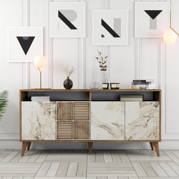 Konzolni stol Milan 160 - Walnut, White Marble-Vasdom.hr