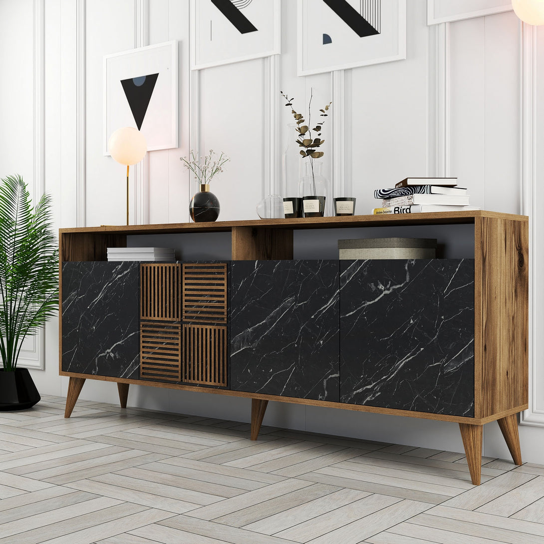 Konzolni stol Milan - Walnut, Black Marble-Vasdom.hr