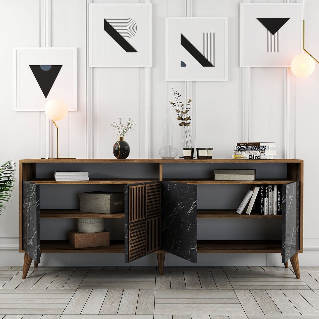 Konzolni stol Milan - Walnut, Black Marble-Vasdom.hr