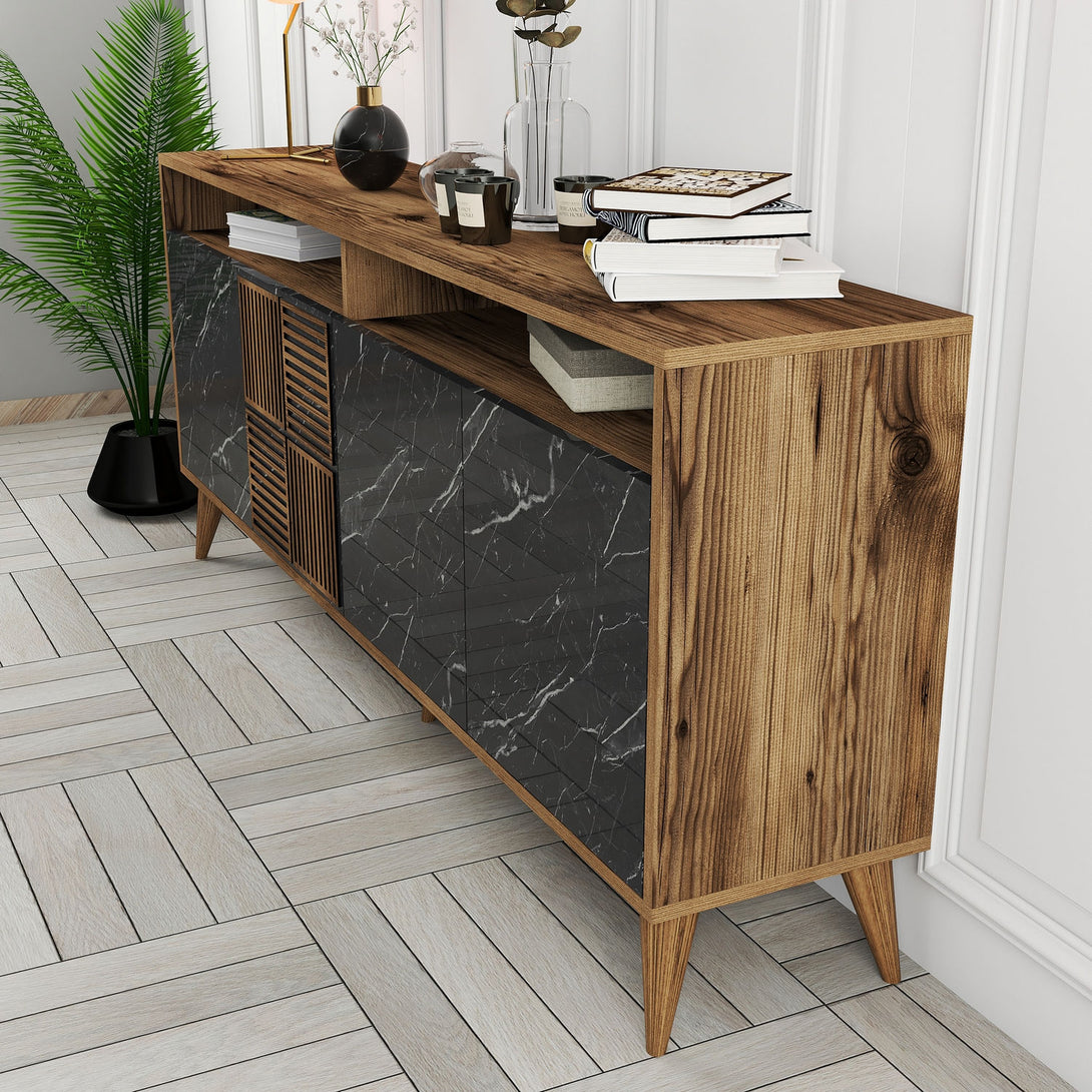 Konzolni stol Milan - Walnut, Black Marble-Vasdom.hr