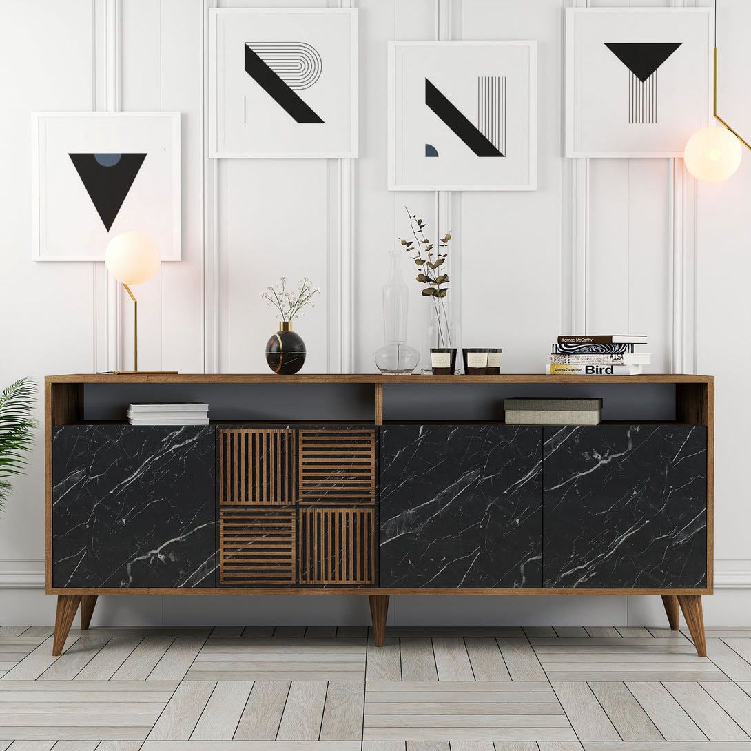Konzolni stol Milan - Walnut, Black Marble-Vasdom.hr