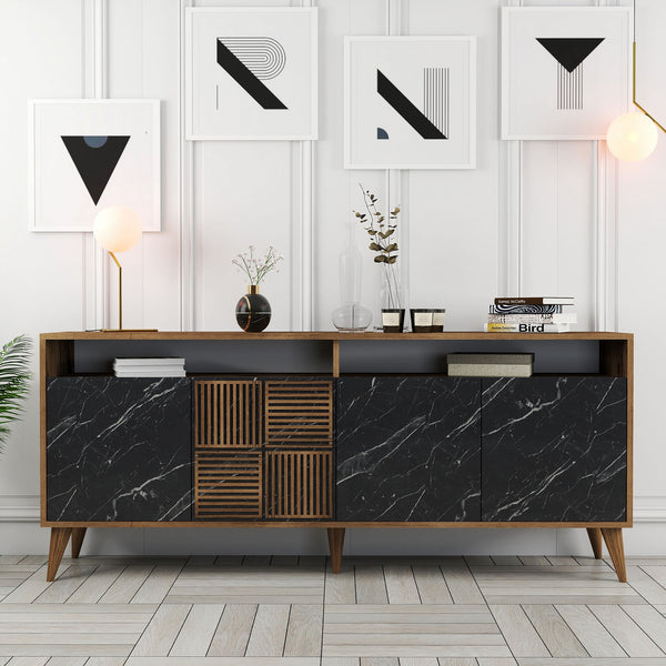 Konzolni stol Milan - Walnut, Black Marble-Vasdom.hr