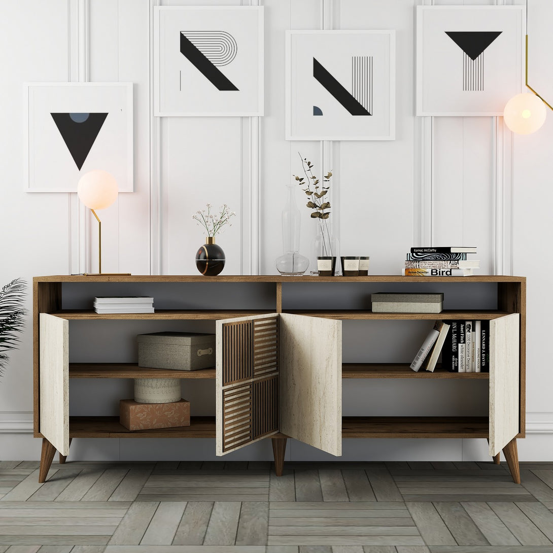 Konzolni stol Milan - Walnut, Travertine-Vasdom.hr