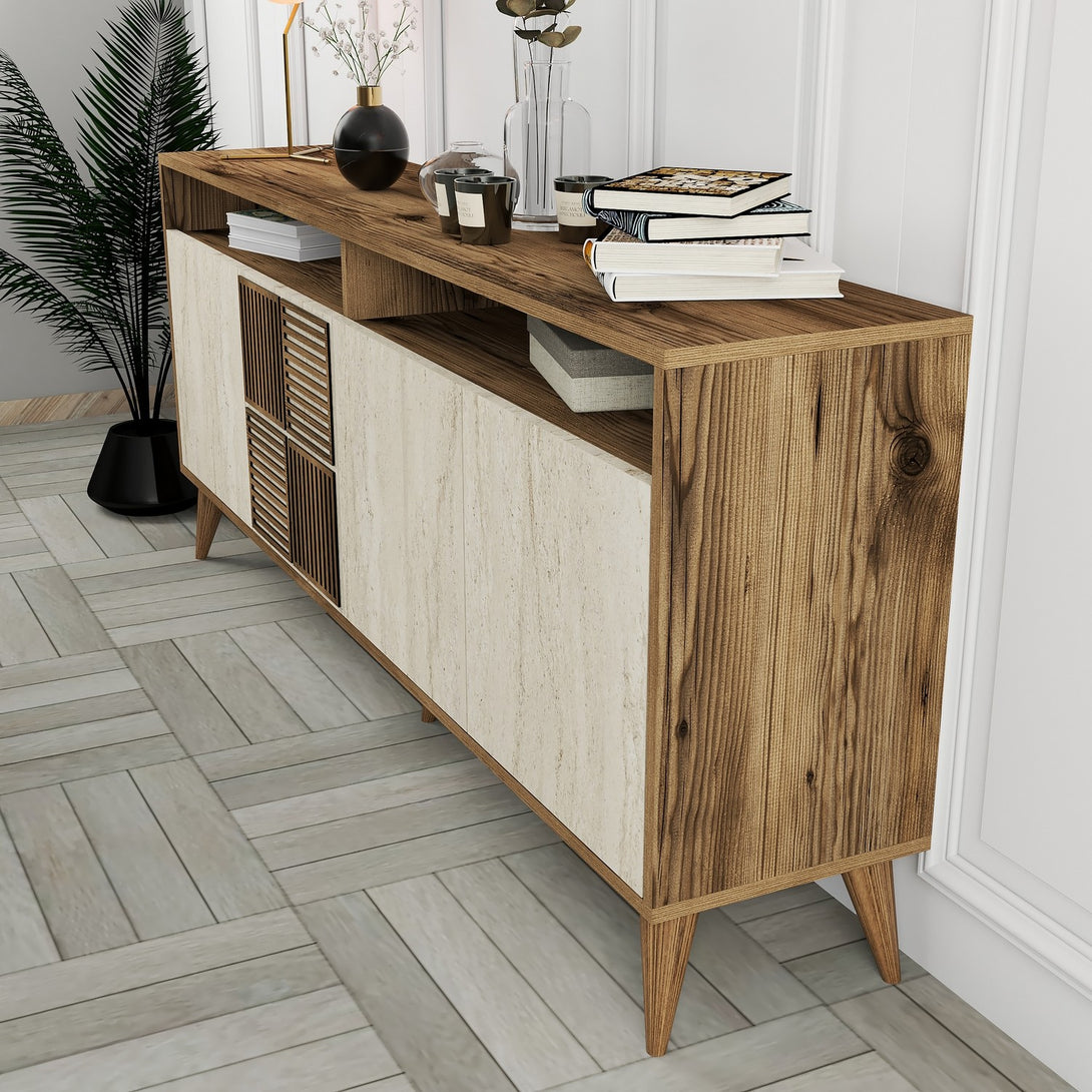 Konzolni stol Milan - Walnut, Travertine-Vasdom.hr