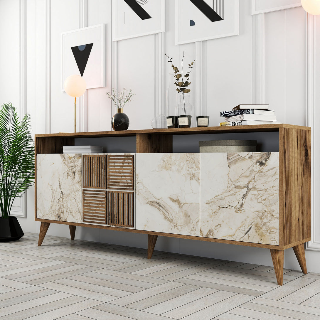 Konzolni stol Milan - Walnut, White Marble-Vasdom.hr