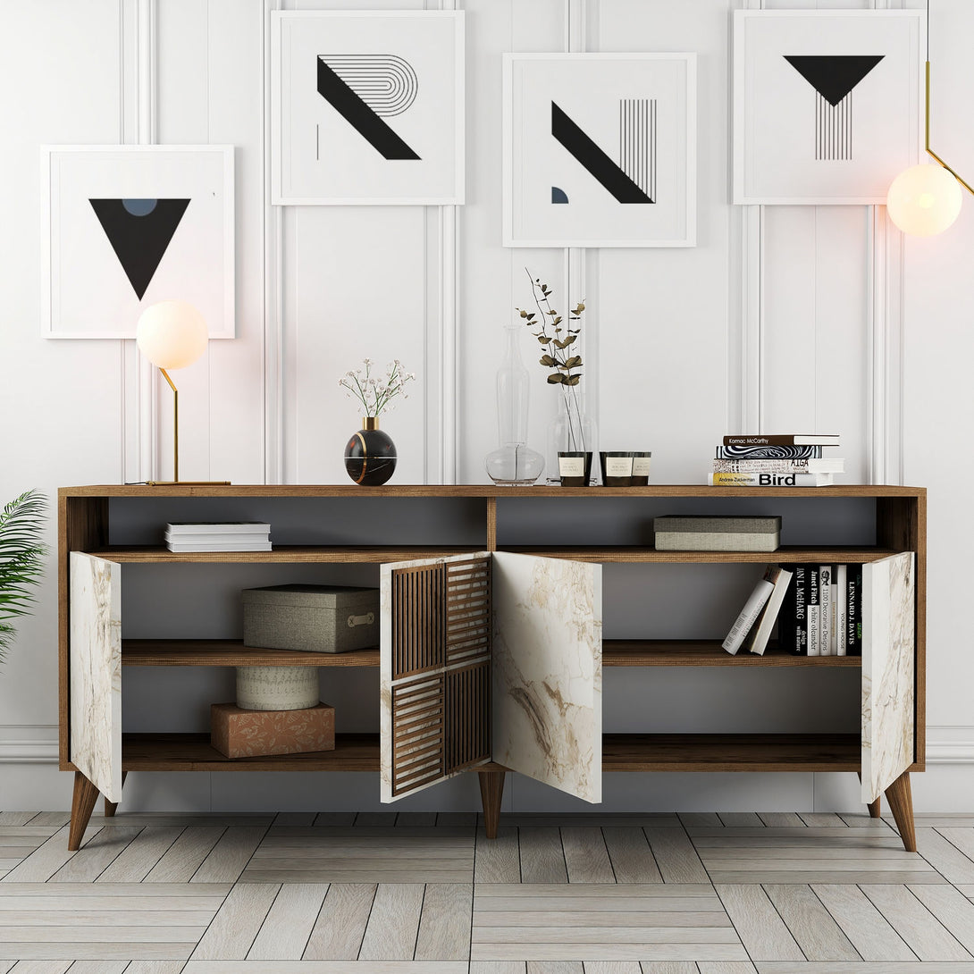 Konzolni stol Milan - Walnut, White Marble-Vasdom.hr