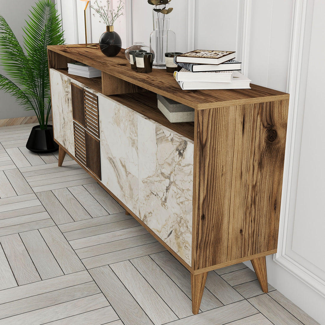 Konzolni stol Milan - Walnut, White Marble-Vasdom.hr